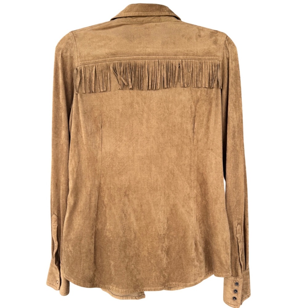 Ariat Shirt Women Small Brown Faux Suede Western Fringe Snap Fitted Button Down - Picture 2 of 7